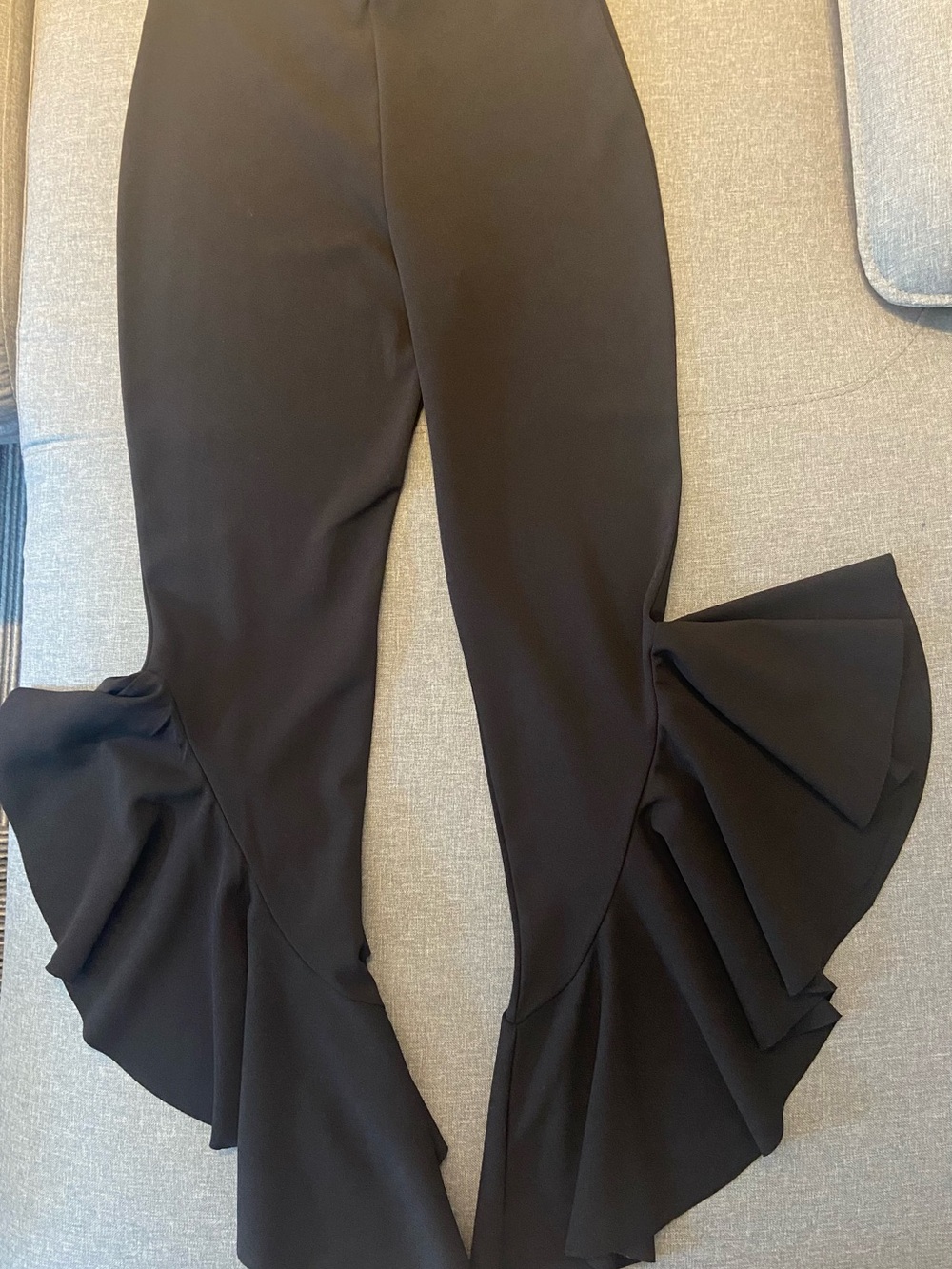 Black Flared Ruffle Hem Women's Pants